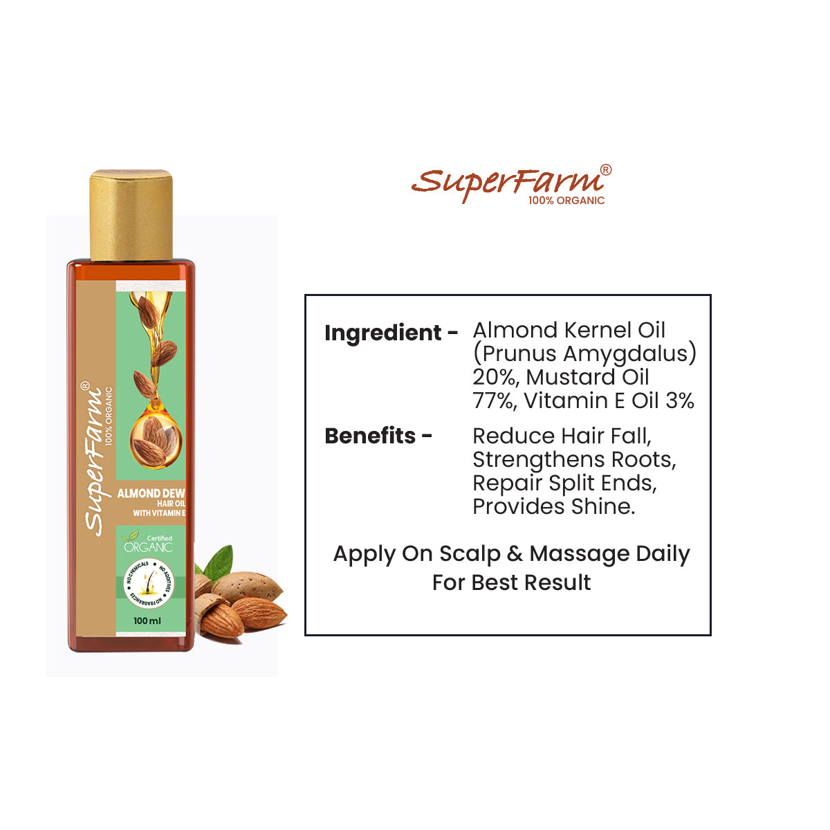 Superfarm Organic Almond Dew Hair Oil With Vitamin E